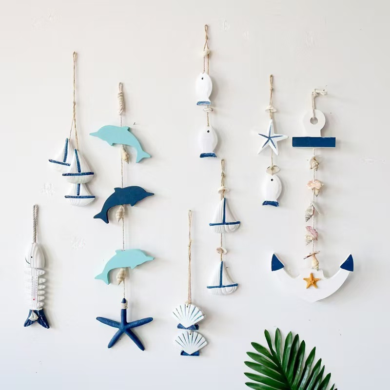 Mediterranean Style Decorative Pendant Home Background Wall Hanging Kindergarten Wall Hanging Lighthouse Sailboat Wooden Crafts