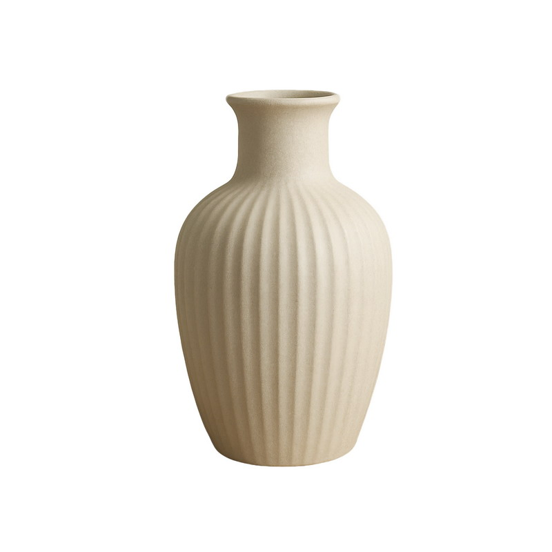 Ribbed Ceramic Vase Neutral Earthy Boho Home Decor Waterproof Decorative Flower Vase for Living Room Table Centerpiece