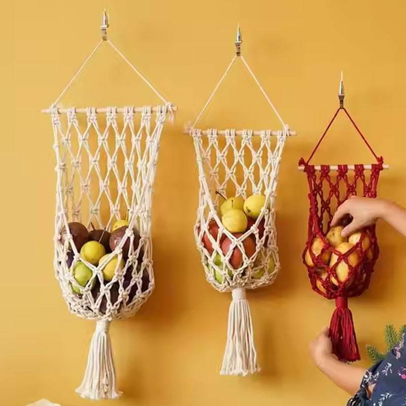 Boho Cotton Handmade Home Decoration Vegetable Storage Macrame Fruit Basket Plant Hangers Hanging