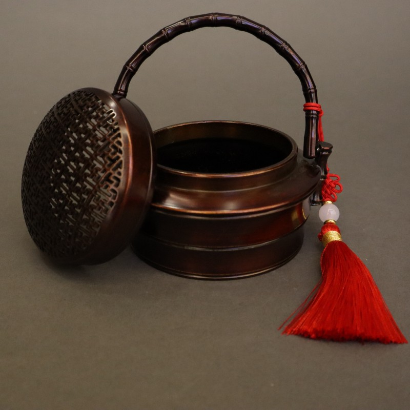 Handmade Metal Crafts Brass Censer with Bamboo Handle Fengshui Home Decor