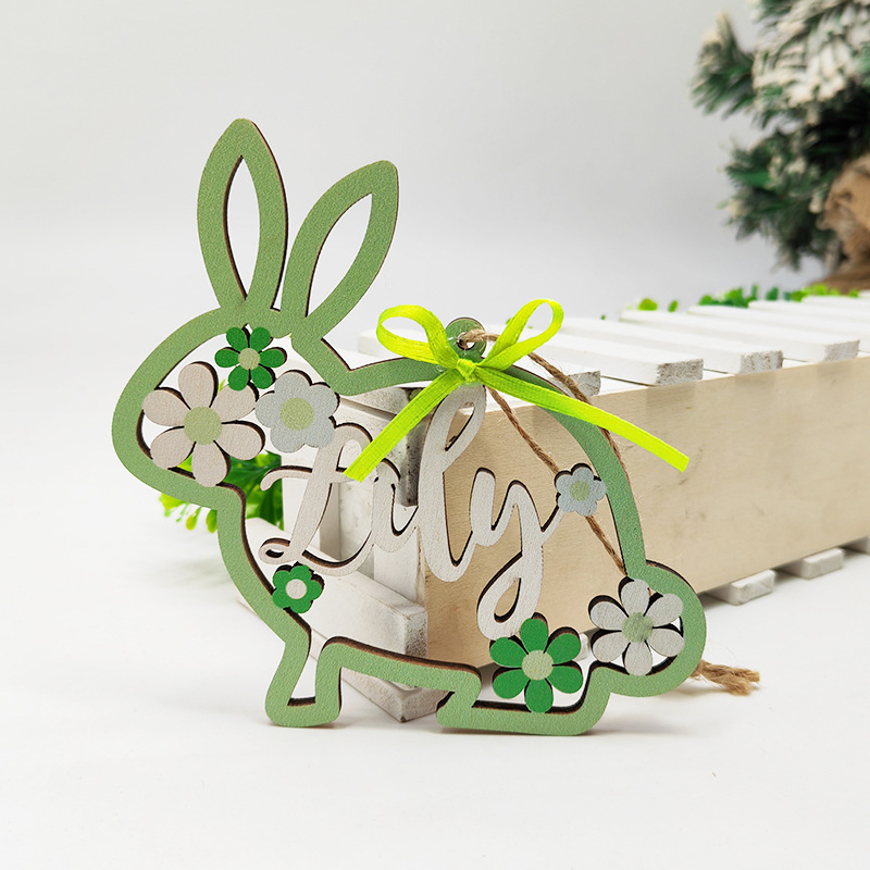 Easter Wooden Door Sign Cartoon Rabbit Door Wall Hanging Wood Plaque Pendant Easter Ornament Holiday Home Decor Wooden Craft