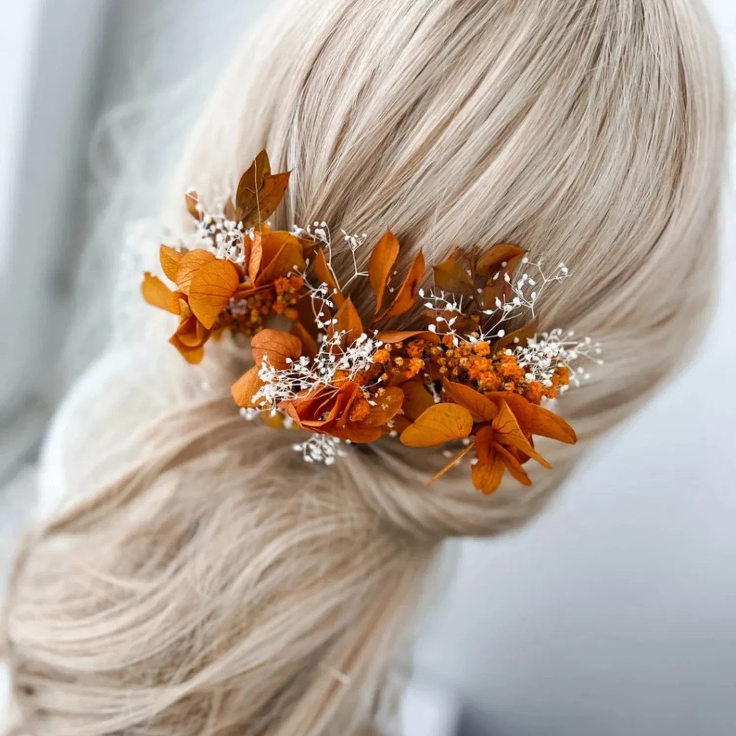 Wedding Accessories Boho Burnt Orange Bridal Hair Piece Artificial Flower Rust Terracotta