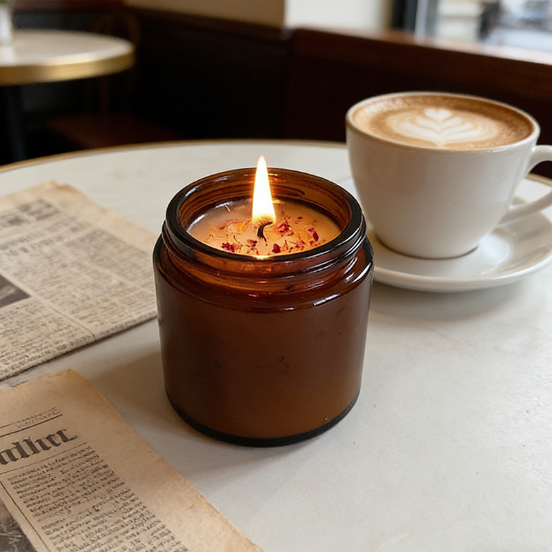 Vintage Amber Brown Glass Jar Candle for Relaxation Home Decoration