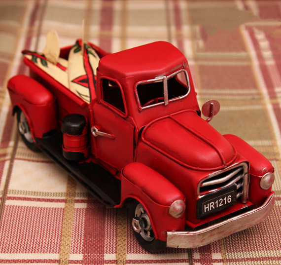 Vintage Xmas Trees Red Truck Metal Handmade Crafts