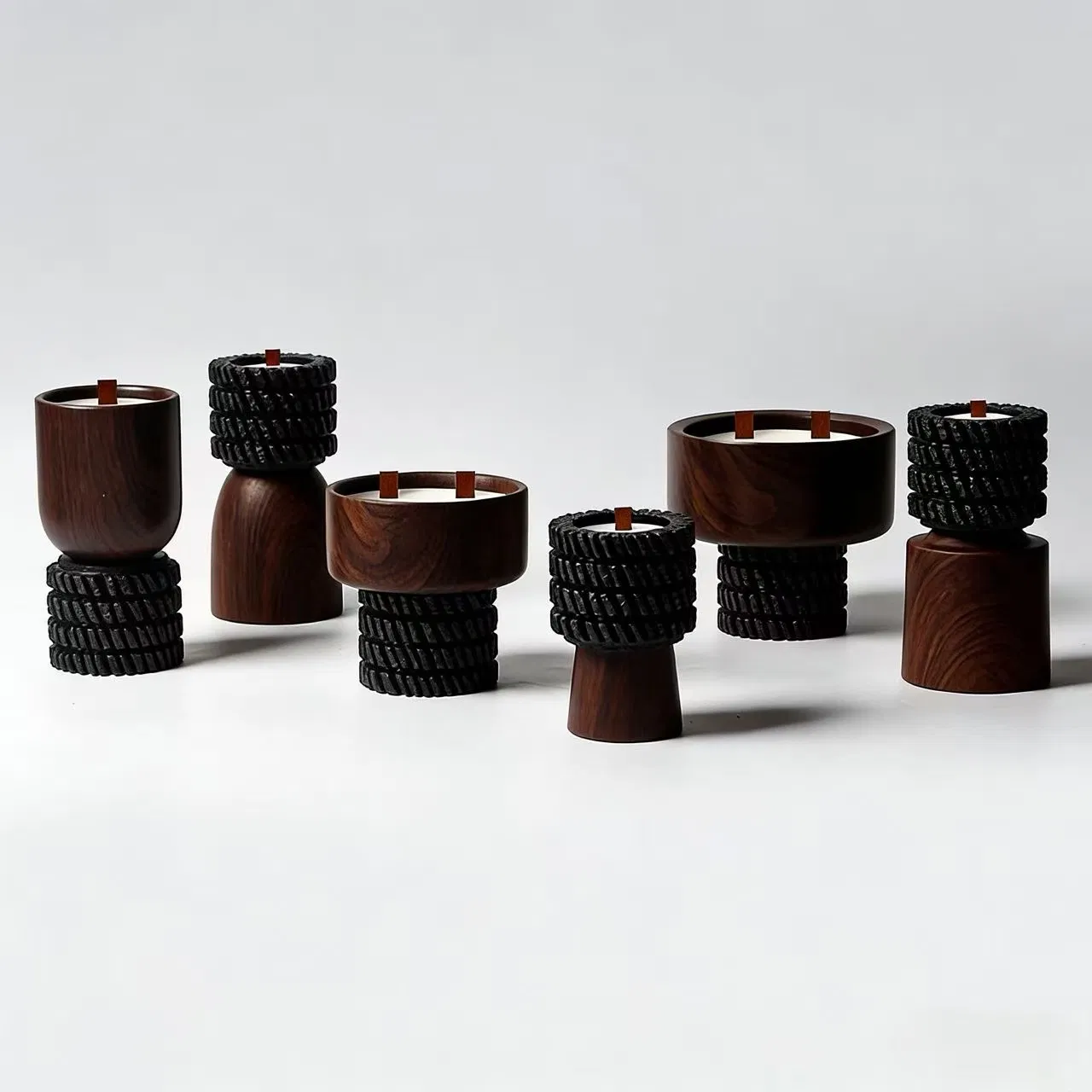 Luxurious Wood Grain Ceramic Cement Candle Jar for Artisan Design