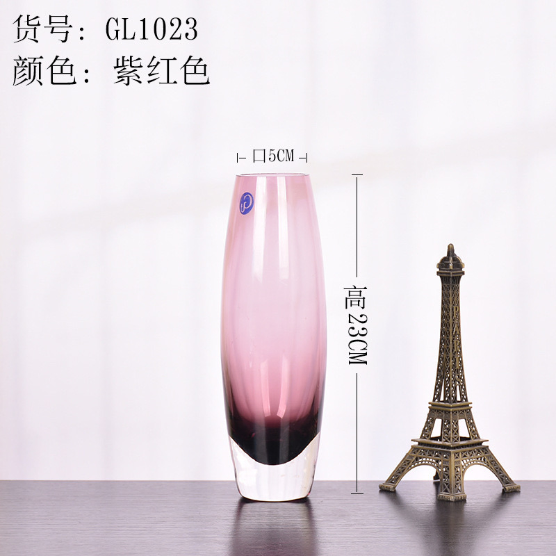 High Quality Hand-Blown Glass Vase Red Green Dining Table Crafts Decoration Transparent for Hydroponic Flower Art Deco Modern