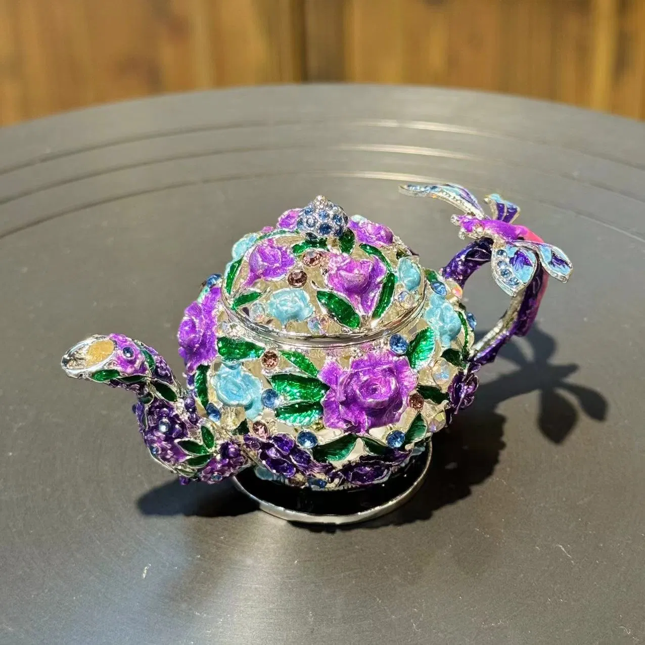 9cm 3.5inch Rustic Enamel Jewelry Box Handicraft Home Decorations Teapot Small Ornaments Jewelry Box