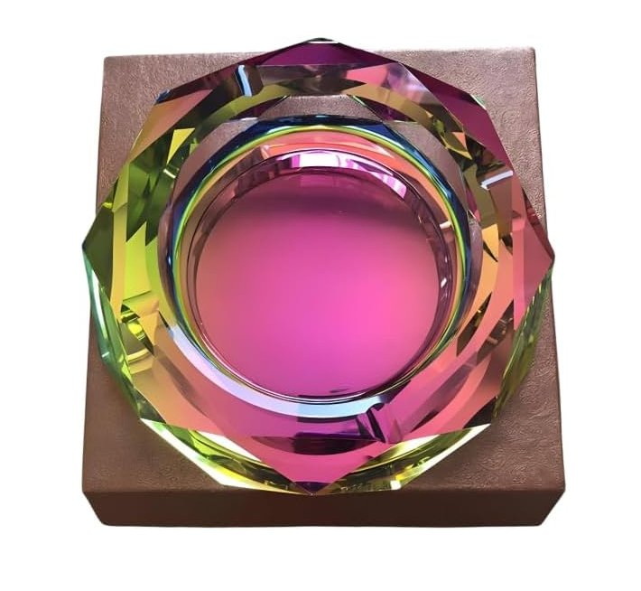 Glass Ashtray - Colorful Cigarette &amp; Cigar Holder for Home, Office, or Tabletop Decoration - Durable Decorative Craft for Indoors &amp; Outdoors
