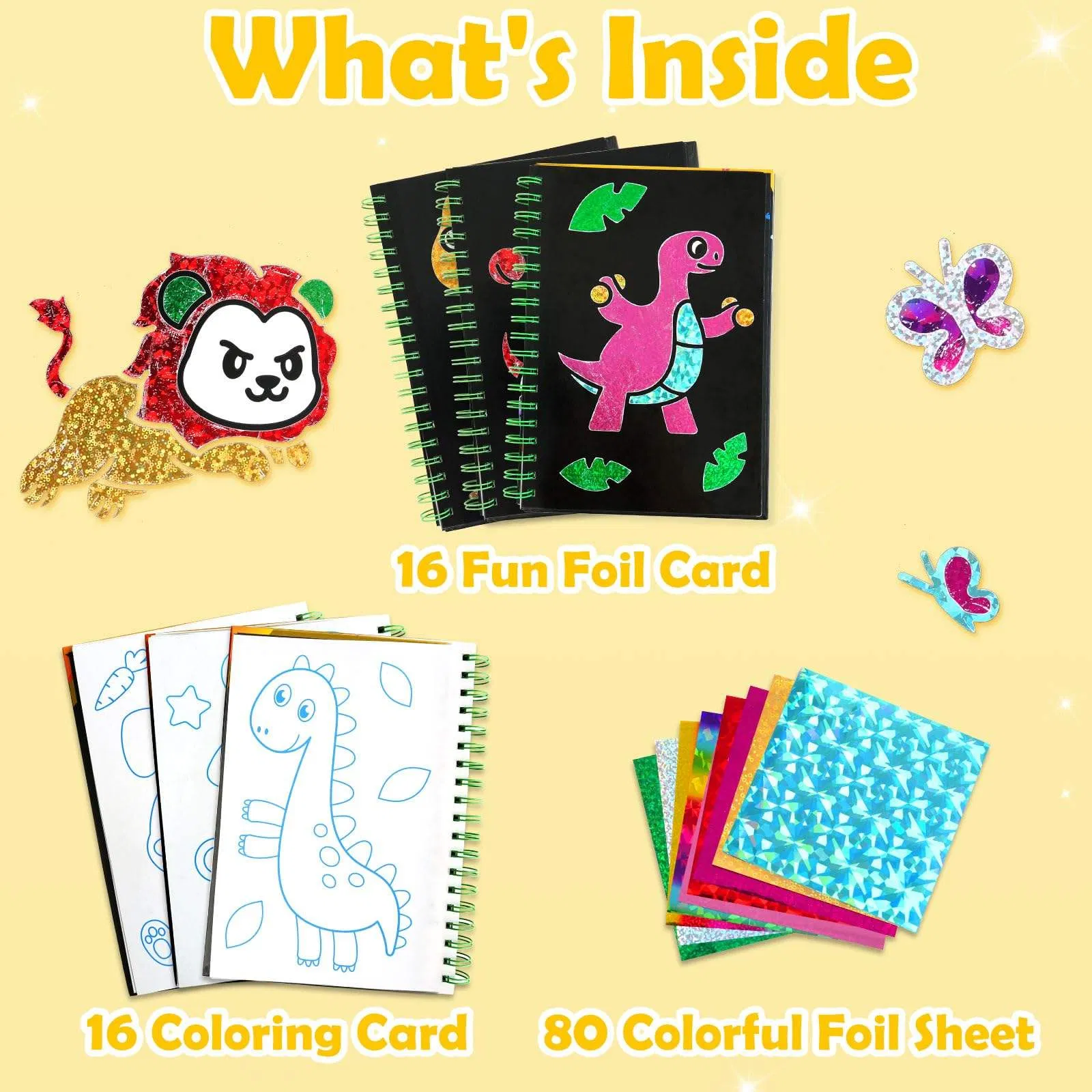 Art Craft Activity for Kids: Fun Foil Art Dino DIY Toy Kit No Mess Creative Idea Birthday Christmas Gift