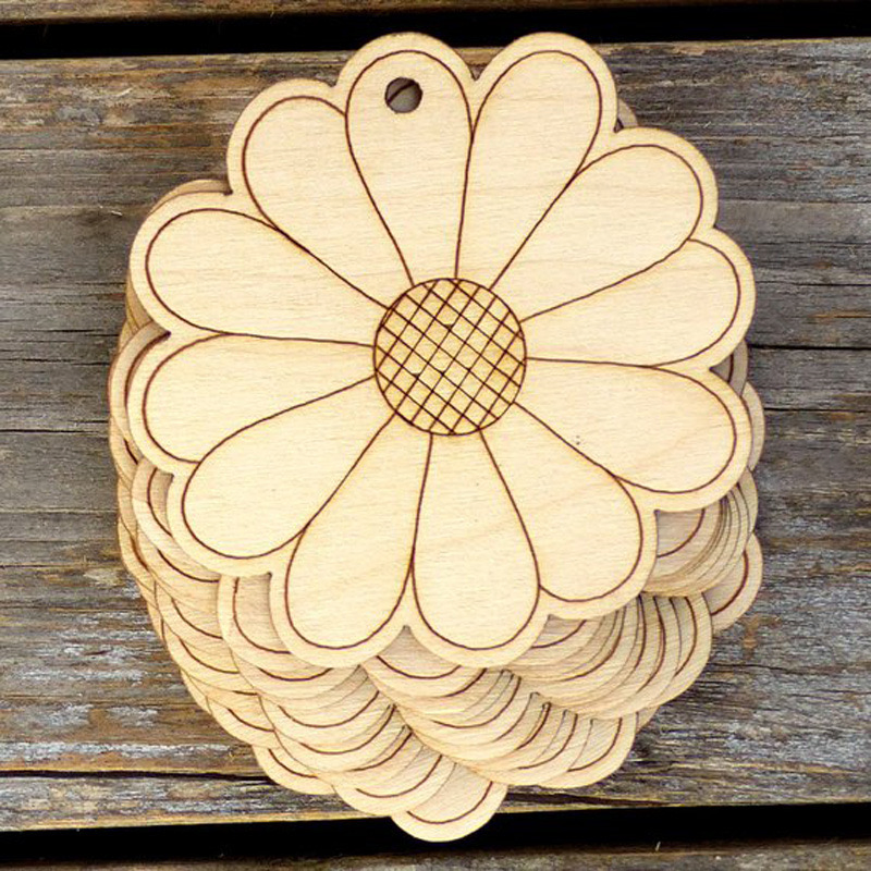 Creative Wooden Flowers, Handmade Collage Patches Graffiti Stickers, Wood Chips for DIY Crafts and Art Projects