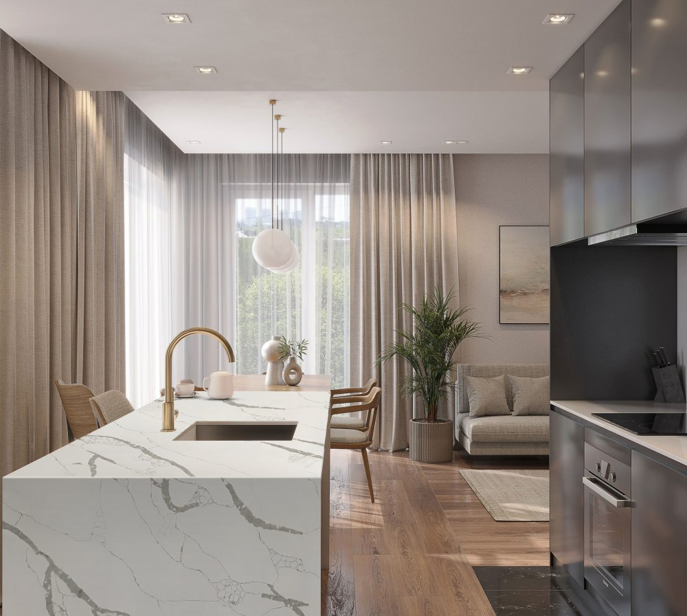 High Quality Designed Patterned Calacatta Quartz Stone for Decorative Tabletops Artificial Big Slabs