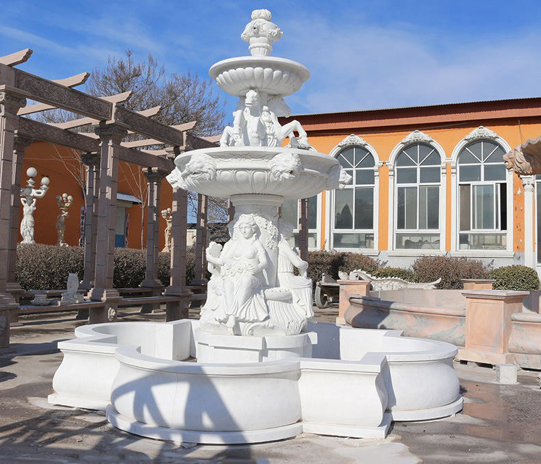 Outdoor Decorative Stone Fountains Large Garden White Natural Stone Marble Water Fountain Prices for Sale