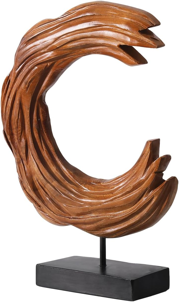 Handmade Teak Wood Ocean Wave Sculpture Art Decor for Home &amp; Office