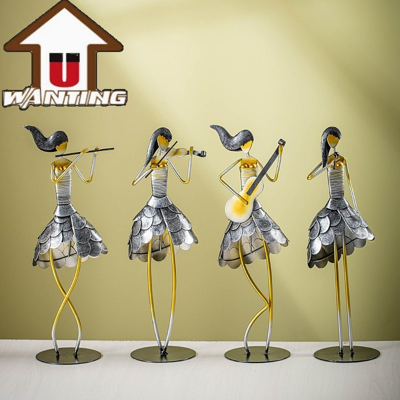 Iron Craft Custom Metal Moveable Music Girl Decorative Crafts Interior Living Room Tabletop Figurines