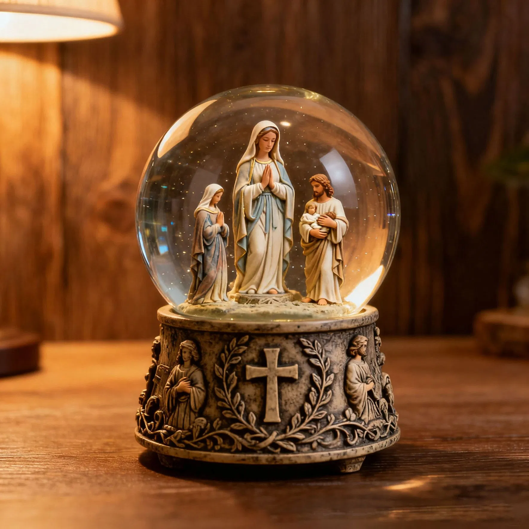 Custom Resin Holy Family Water Globe, Resin Decorative Tabletop Religious Christmas Christian Snow Globe