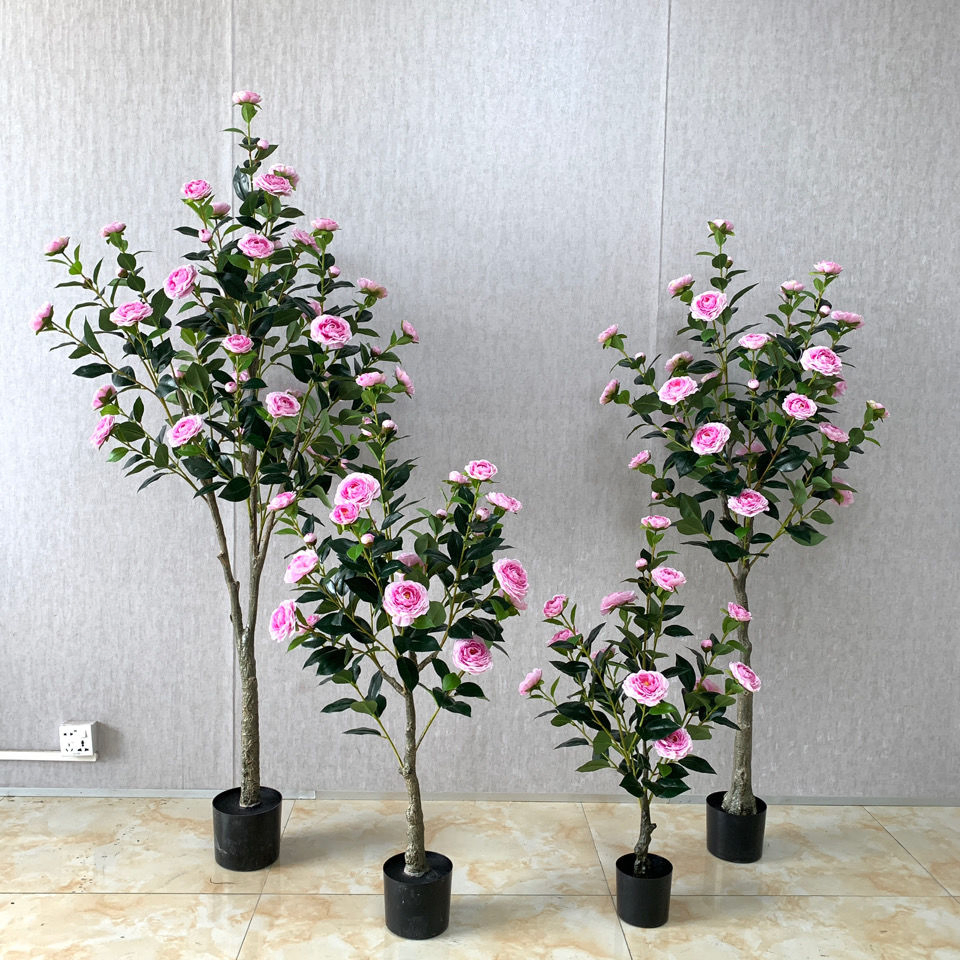 Fake Camellia Tea Rose Tree Potted Plant Artificial-Crafts