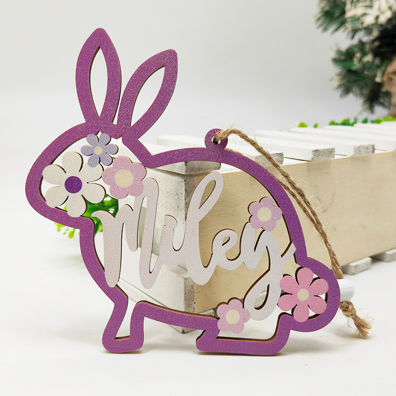 Easter Wooden Door Sign Cartoon Rabbit Door Wall Hanging Wood Plaque Pendant Easter Ornament Holiday Home Decor Wooden Craft