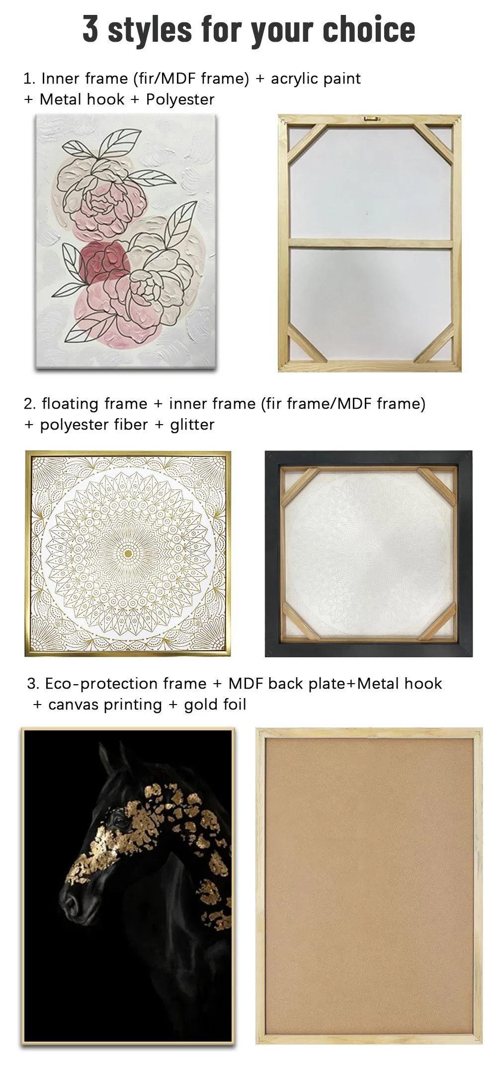 Abstract Canvas Print with Frame Boho Designs Wearing Flowers Picture Painting Wall Frame Art Prints Home Decor for Living Room