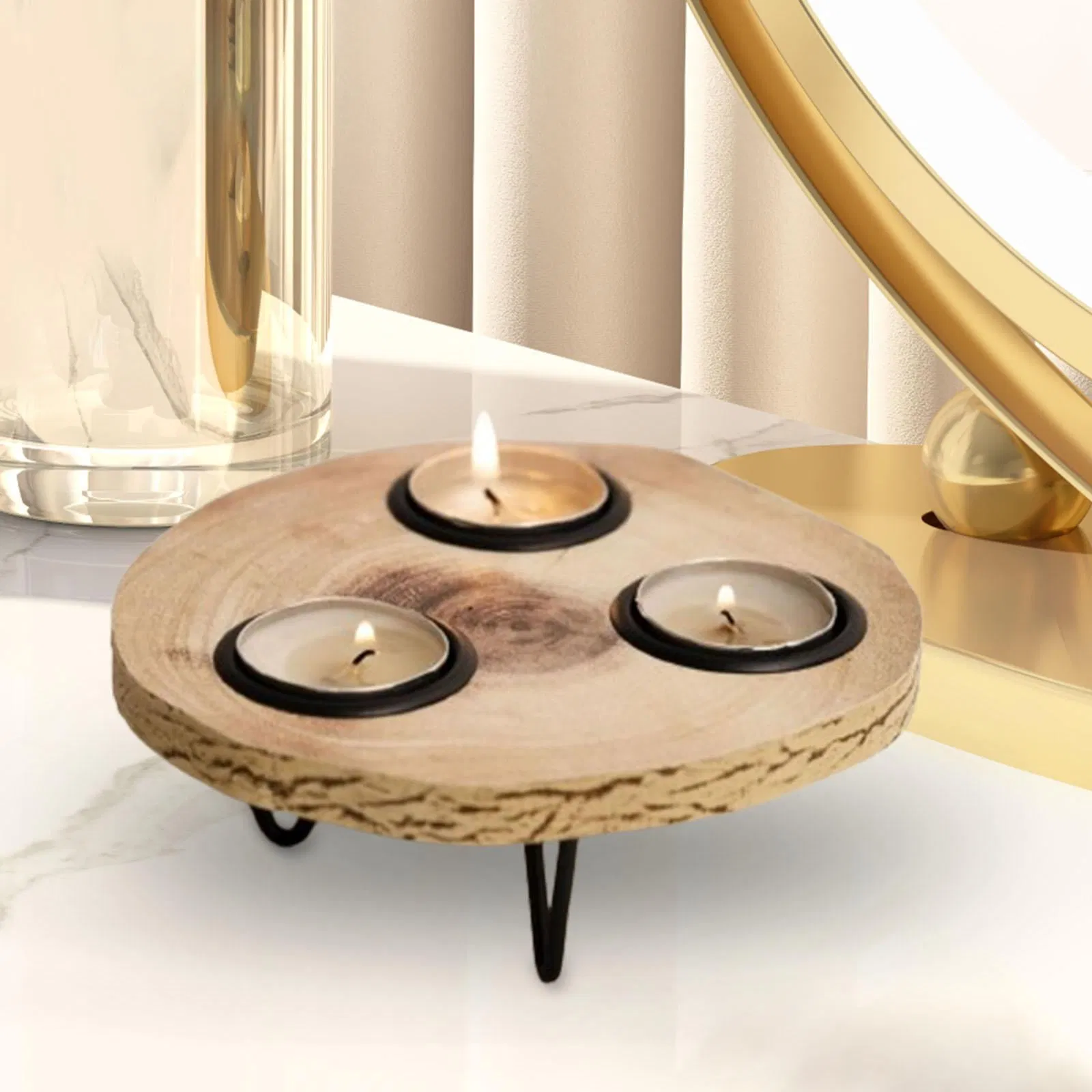Rustic Wooden Tealight Candle Holders for Elegant Home Ambiance