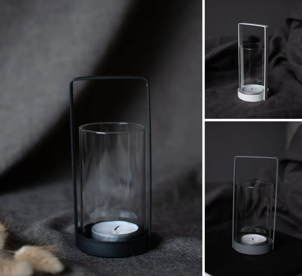 Modern Decorative Metal Candle Holder with Glass Black