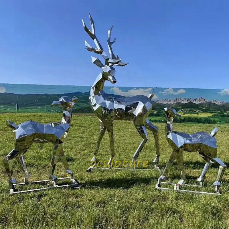 Outdoor Garden Decorative Large Animal Statue Metal Life Size Stainless Steel Deer Sculpture