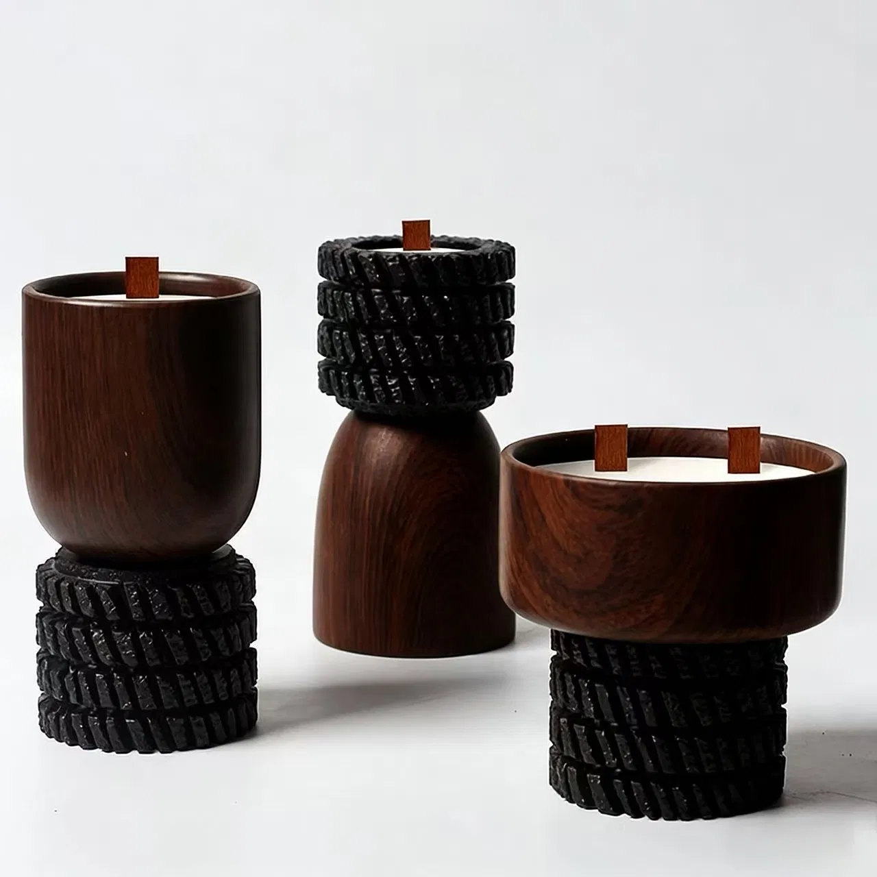 Luxurious Wood Grain Ceramic Cement Candle Jar for Artisan Design