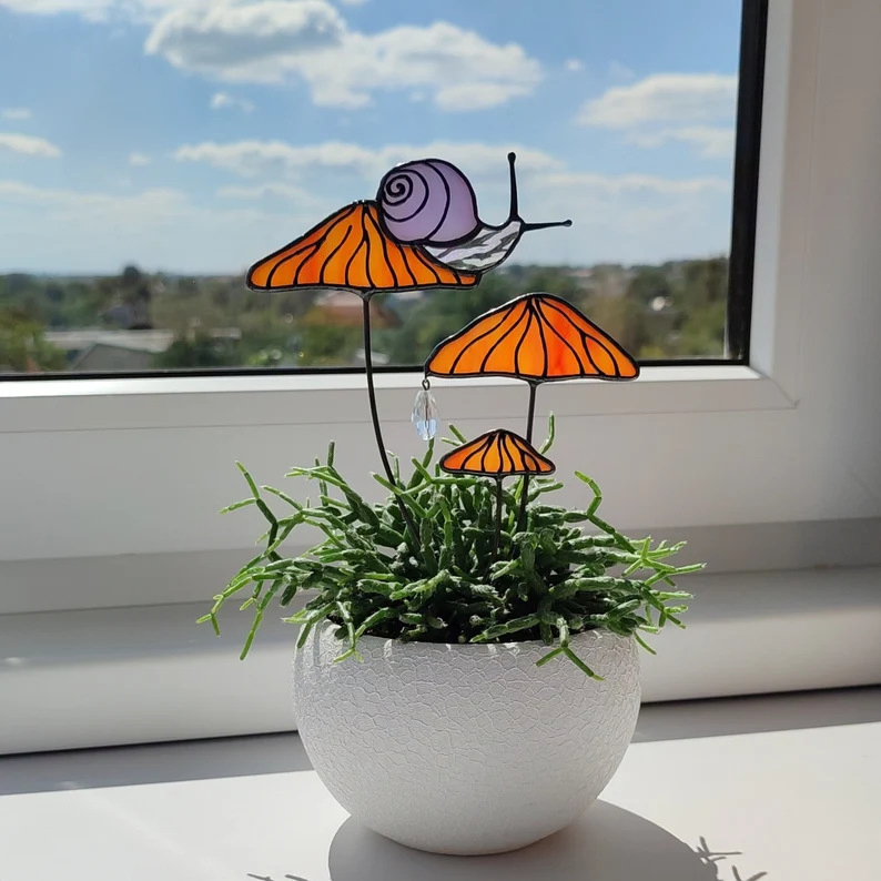 Mushroom Snail Stained Glass Garden Decorative Window Decoration Pendant Crafts