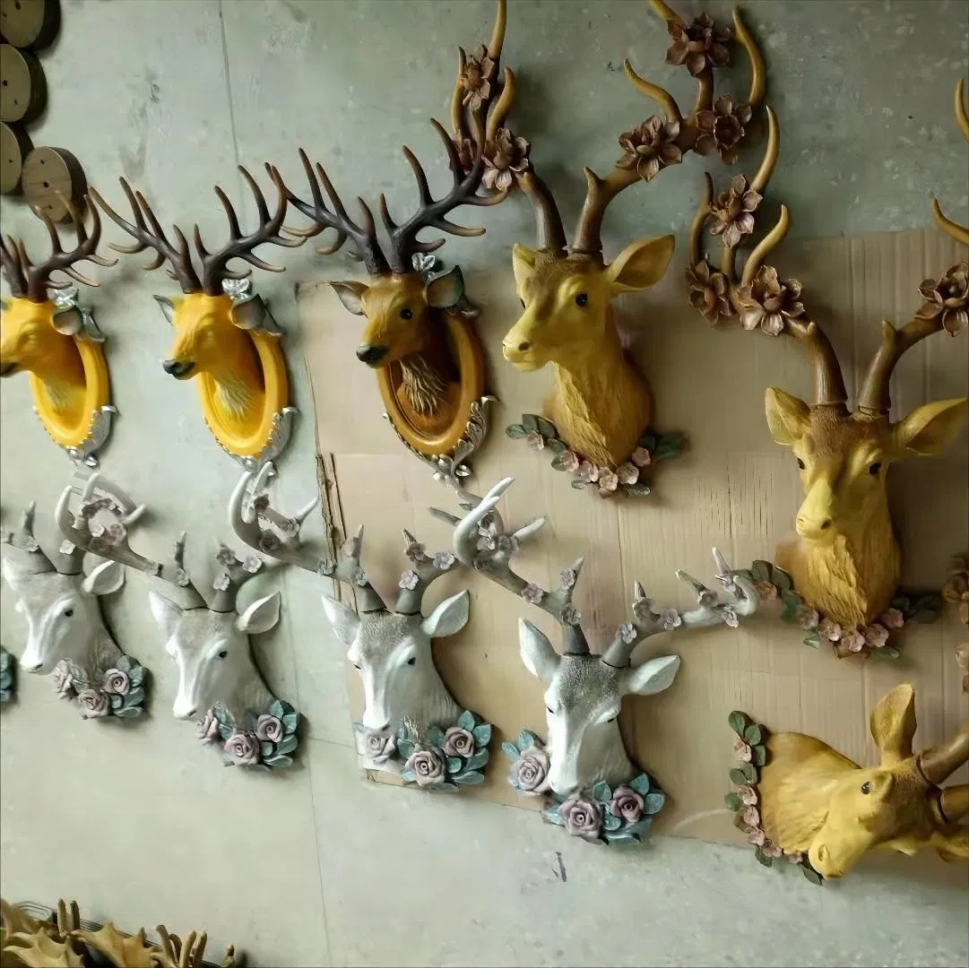 OEM Factory Customized Animal Head Decoration Polyresin Animal Wall Decoration Crafts Plastic Deer Craft Plastic Animal Head Sculpture Manufacturer in China