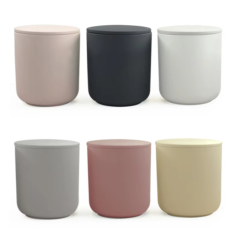 Luxury Matte Ceramic Candle Jars with Lid Home Decorative Cylinder Vessels for Christmas Colorful Christmas Candle Holders