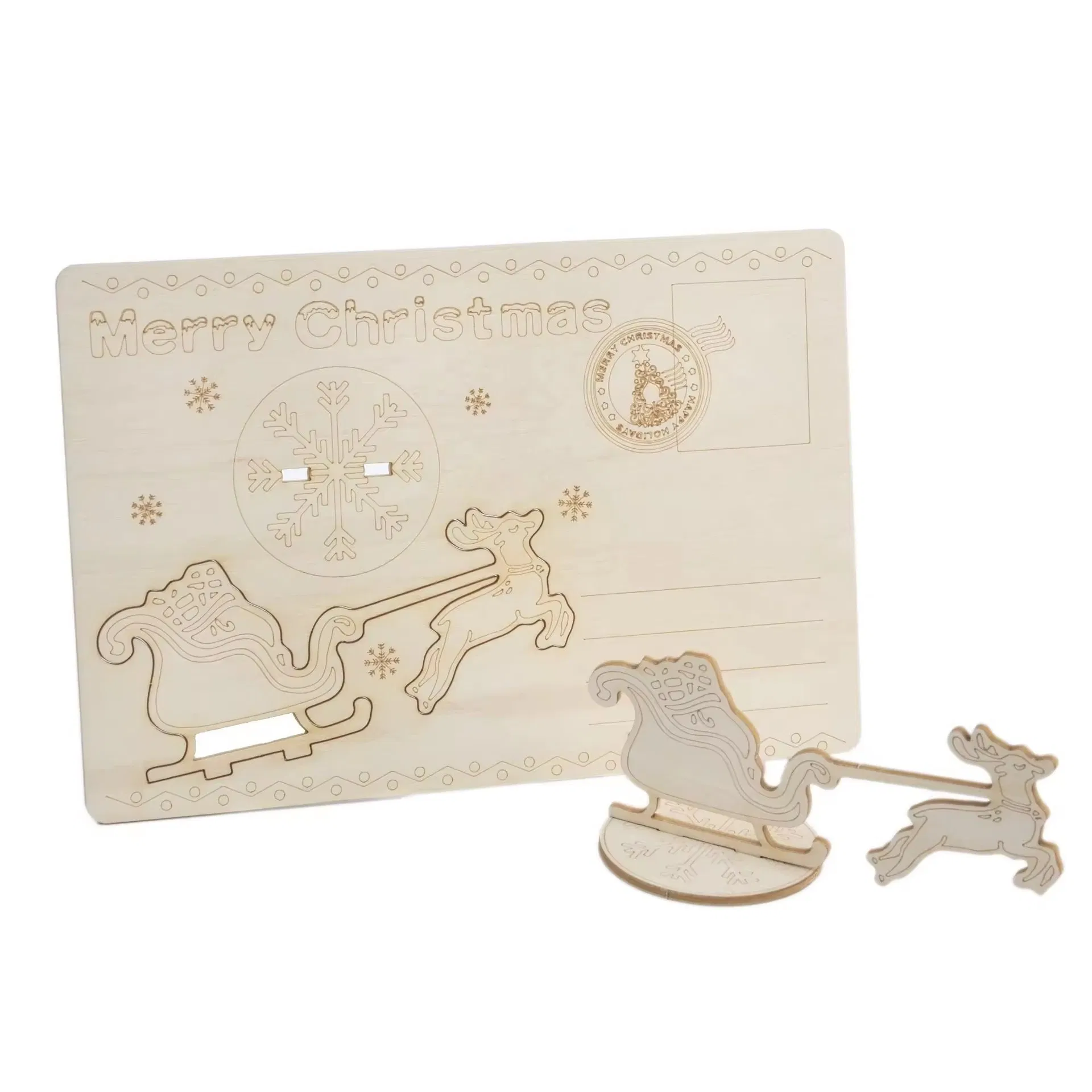 Creative Wooden Postcards Laser Engraved Merry Christmas Tree Crafts for DIY Painting Xmas Decoration