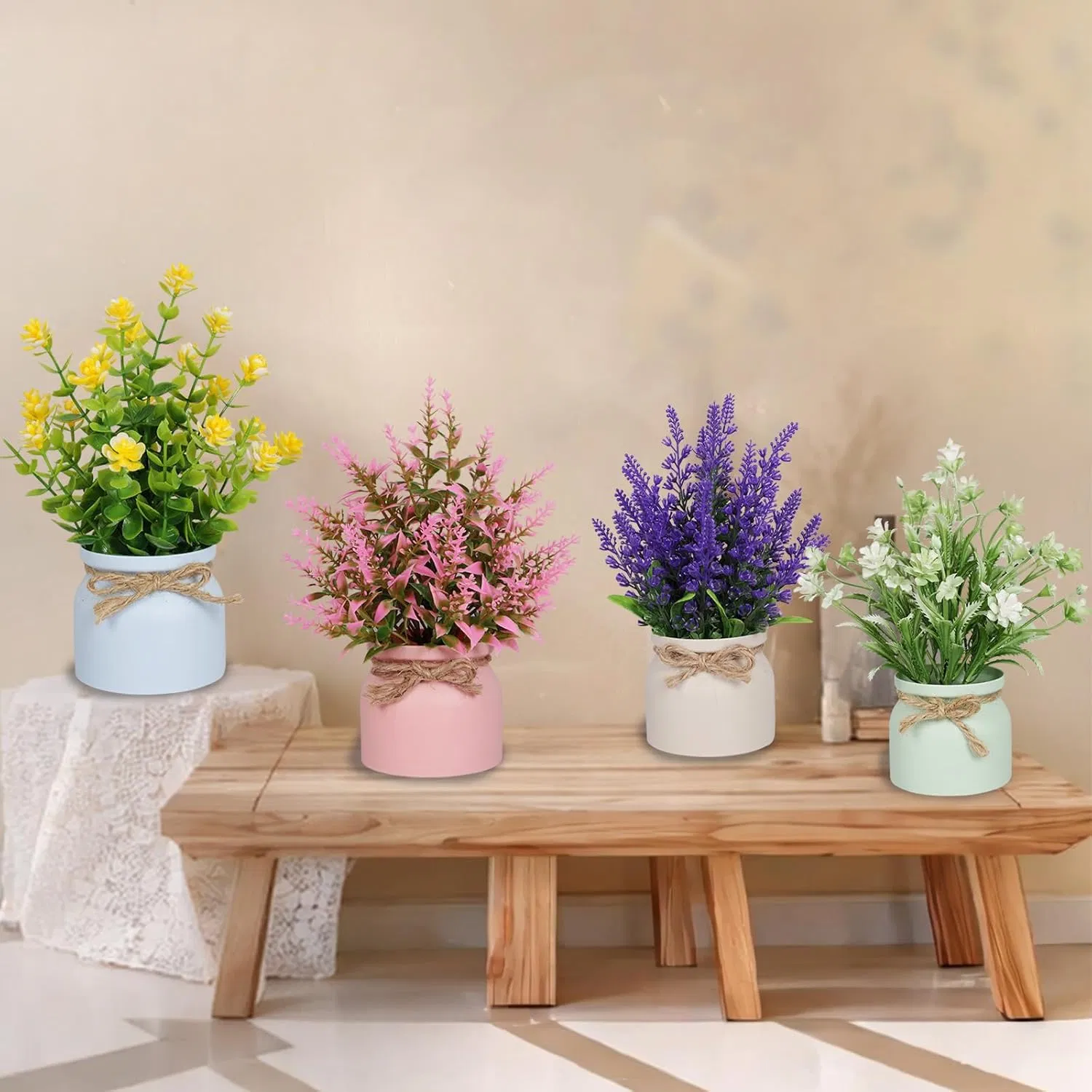 Plastic Eco-Friendly Decorative Mini Tabletop Artificial Pot Flowers