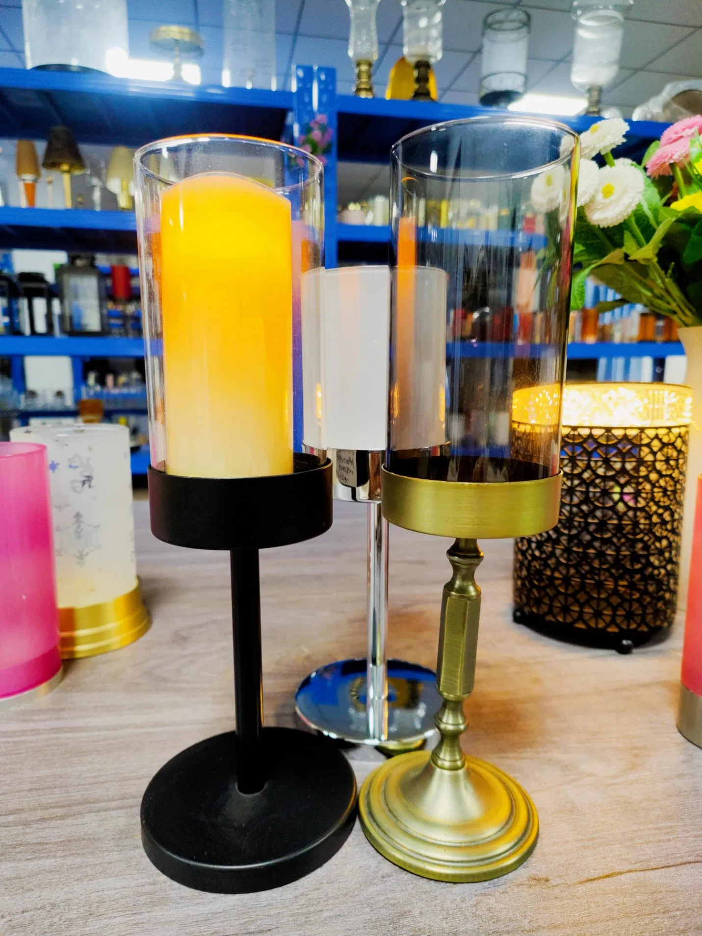 Unique Artisan Crafted Tall Stem Glass Candle Holder for Home