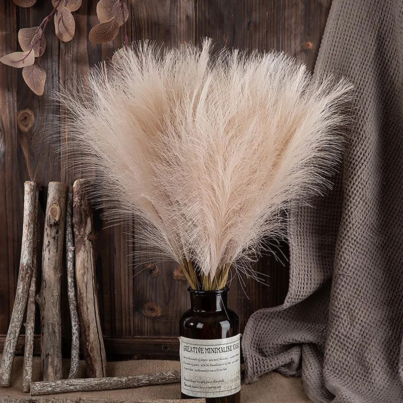 55cm Fluffy Pampas Grass Boho Decor Flower Fake Plant Reed Simulated Wedding Party Christmas Home Decor Artificial Flower