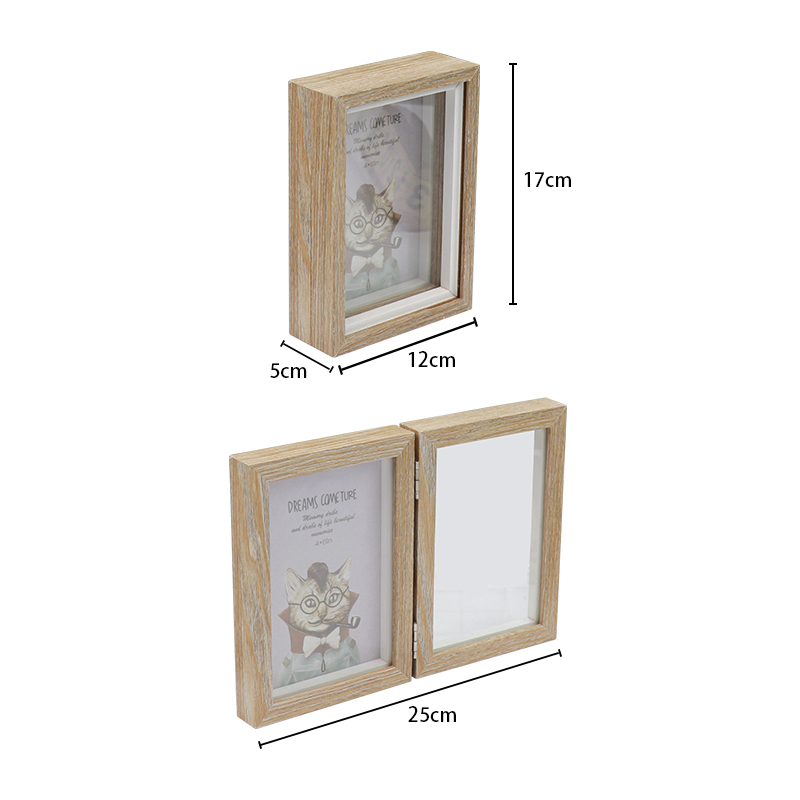 Double Glass Solid Wood Floating Photo Picture Frame for Tabletop Ornaments Rustic Home Decor