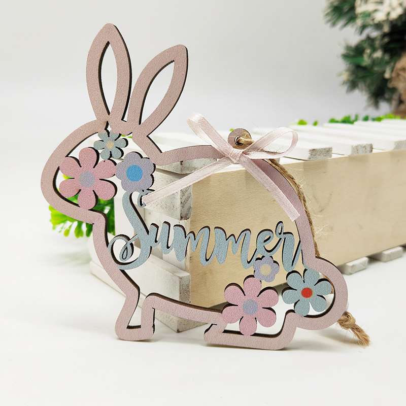 Easter Wooden Door Sign Cartoon Rabbit Door Wall Hanging Wood Plaque Pendant Easter Ornament Holiday Home Decor Wooden Craft