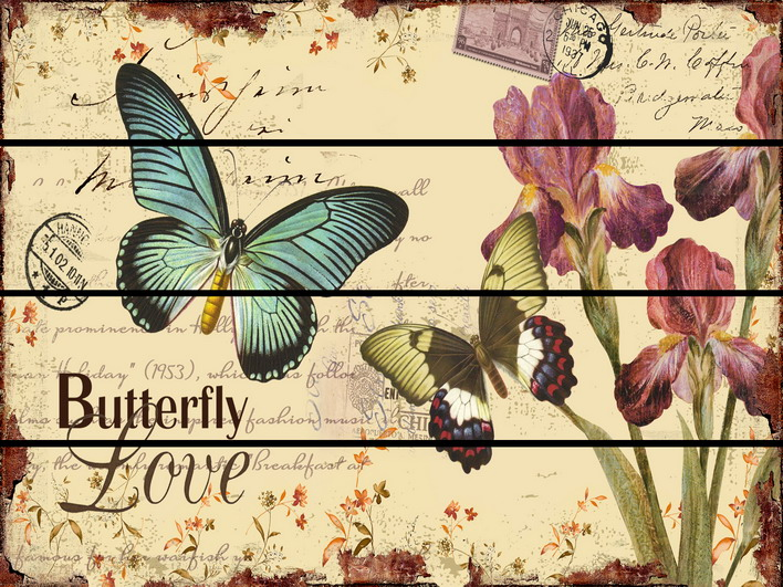 Vintage Butterfly Design Wood Wall Printing Art Sign Craft