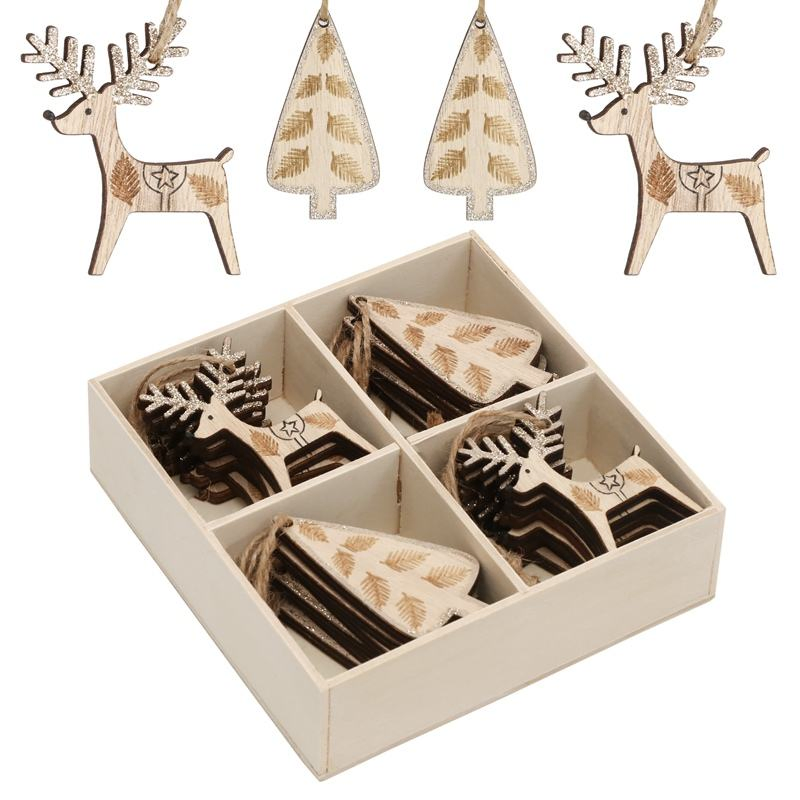 Christmas Wooden Tree Reindeer Shape Christmas Gift Box Pattern Inside Wall Hanging Decors