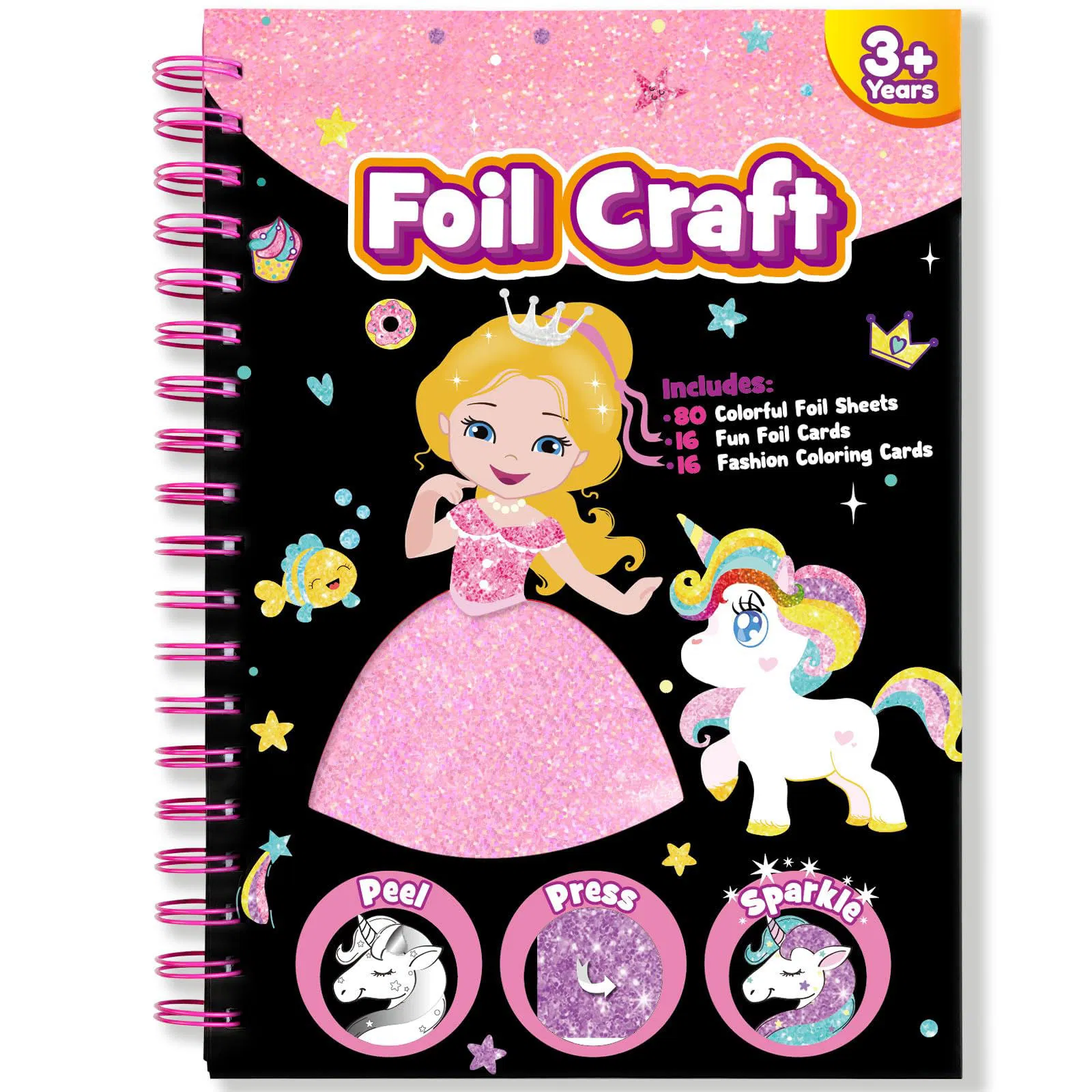 Art Craft Activity for Kids: Fun Foil Princess &amp; Unicorn DIY Toy Kit No Mess Creative Idea Birthday Christmas Gift