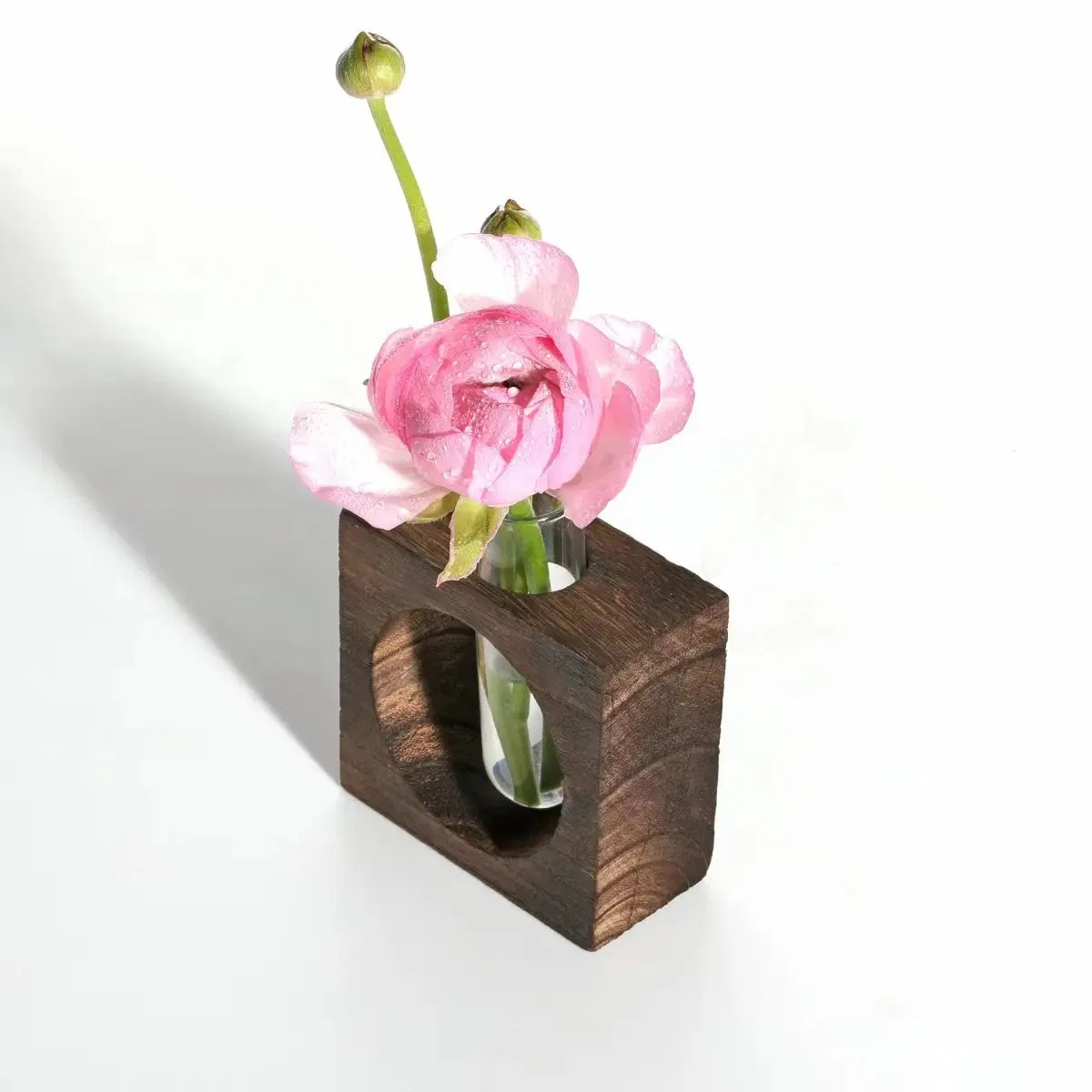 Tabletop Craft Wood Frame Vase Glass Plant Craft