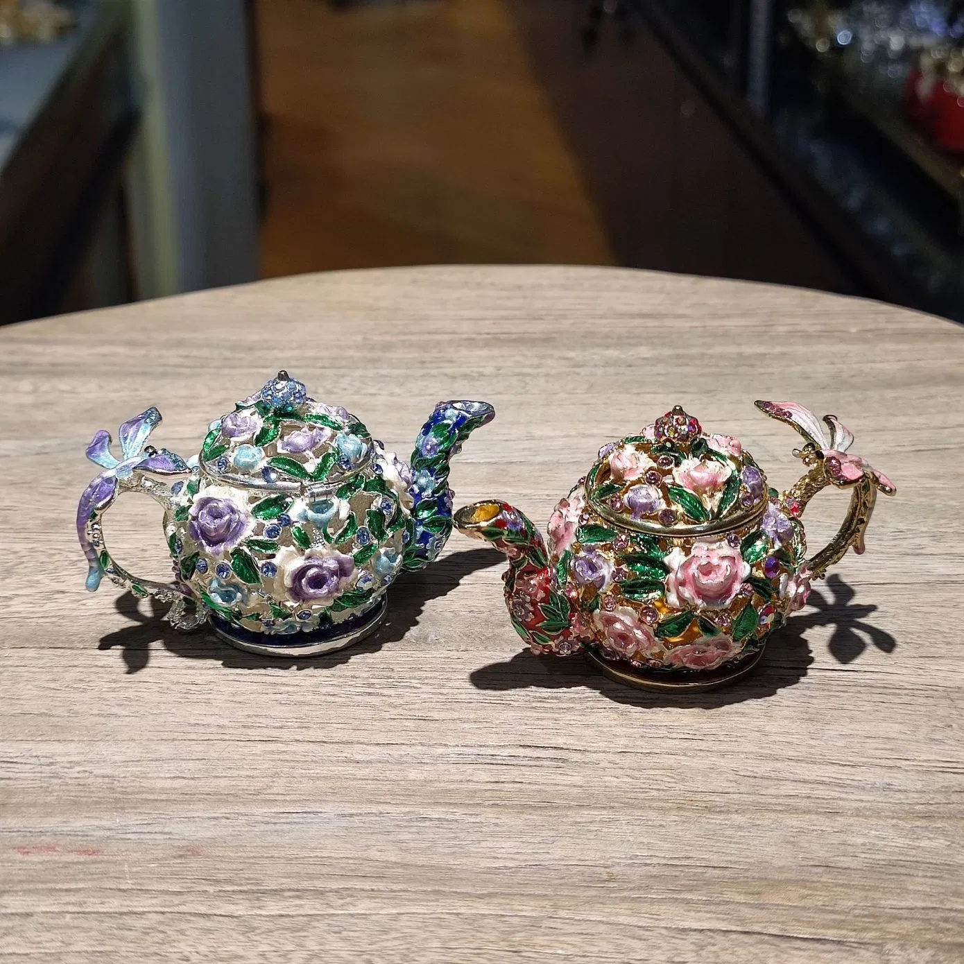 9cm 3.5inch Rustic Enamel Jewelry Box Handicraft Home Decorations Teapot Small Ornaments Jewelry Box