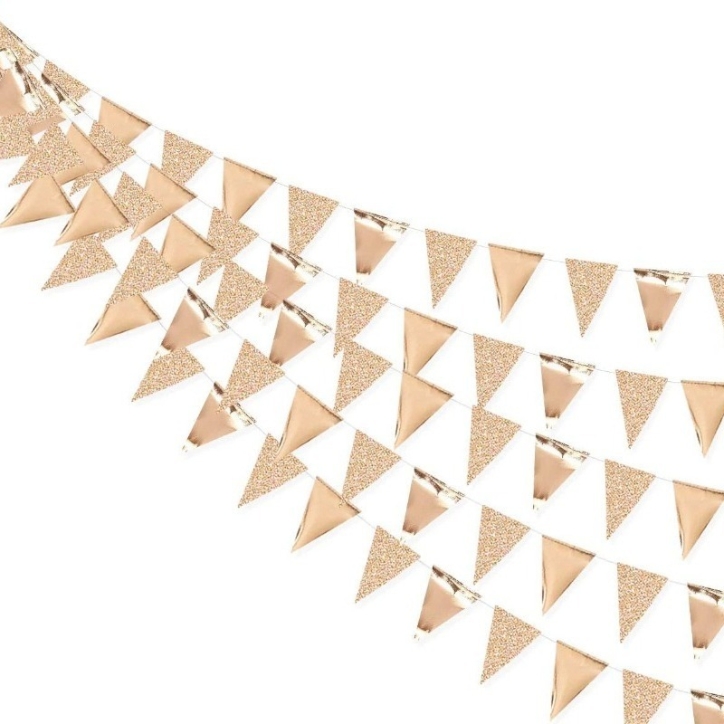 Top-Level Powder Rose Golden Birthday Triangle Banner Wall Hanging Home Party Decoration