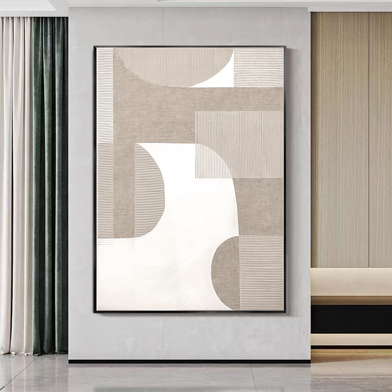 Large Framed Beige Neutral Abstract Canvas Wall Art for Living Room, Boho Canvas Wall Frames Home Decoration Living Room