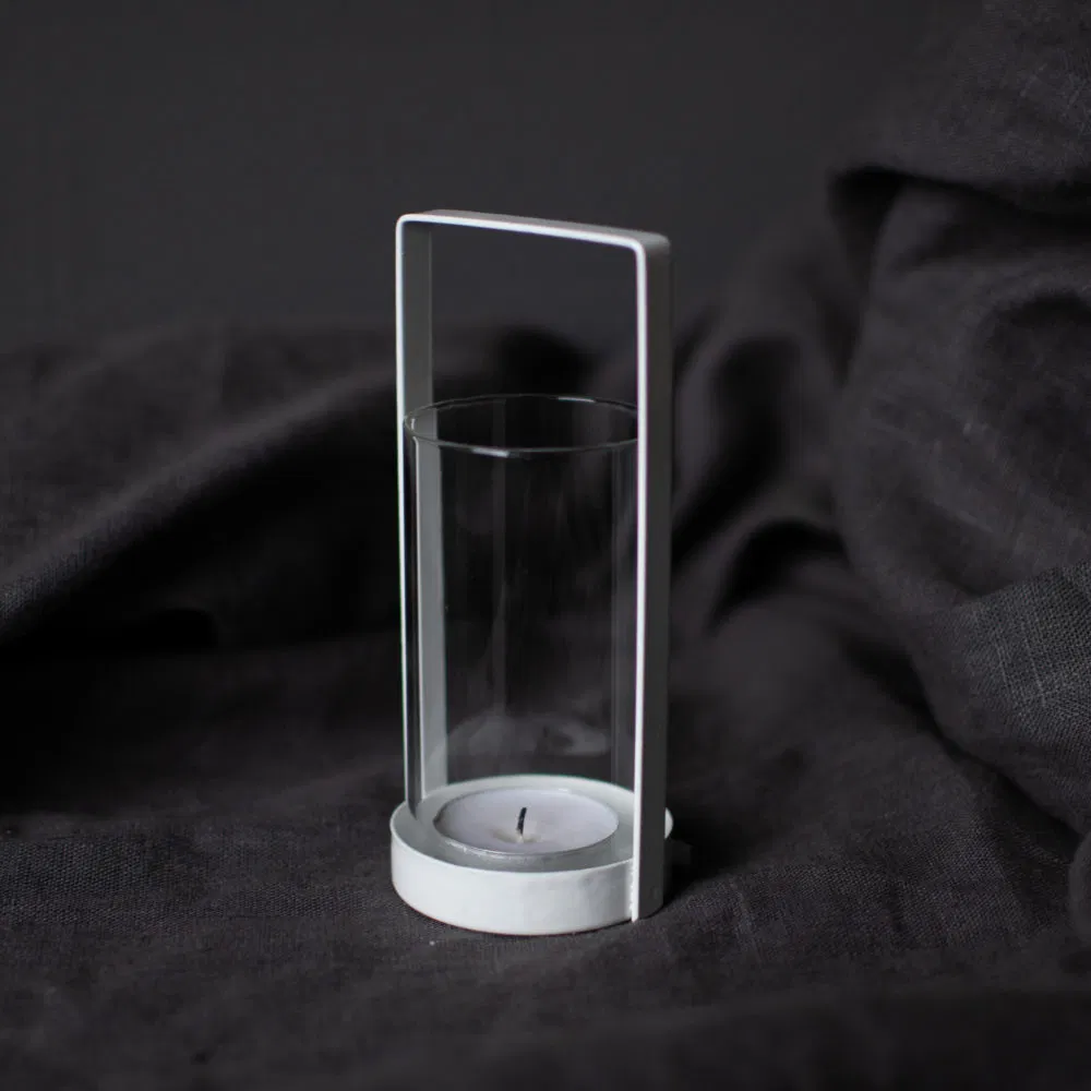 Modern Decorative Metal Candle Holder with Glass Black