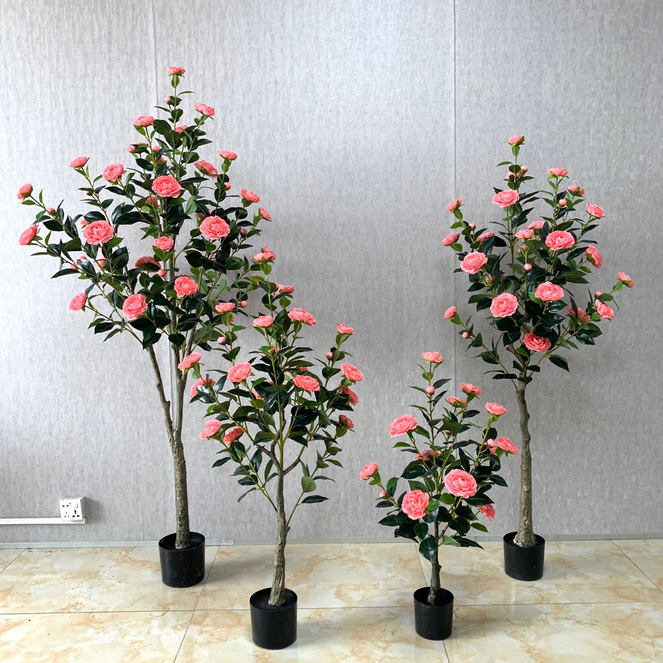 Fake Camellia Tea Rose Tree Potted Plant Artificial-Crafts