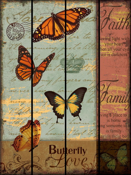 Vintage Butterfly Design Wood Wall Printing Art Sign Craft
