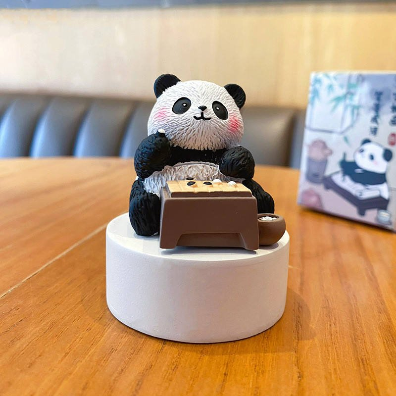 Resin Wood Carving Style Panda Desktop Ornaments Blind Box Cute Animal Home Decor Handmade Ornament