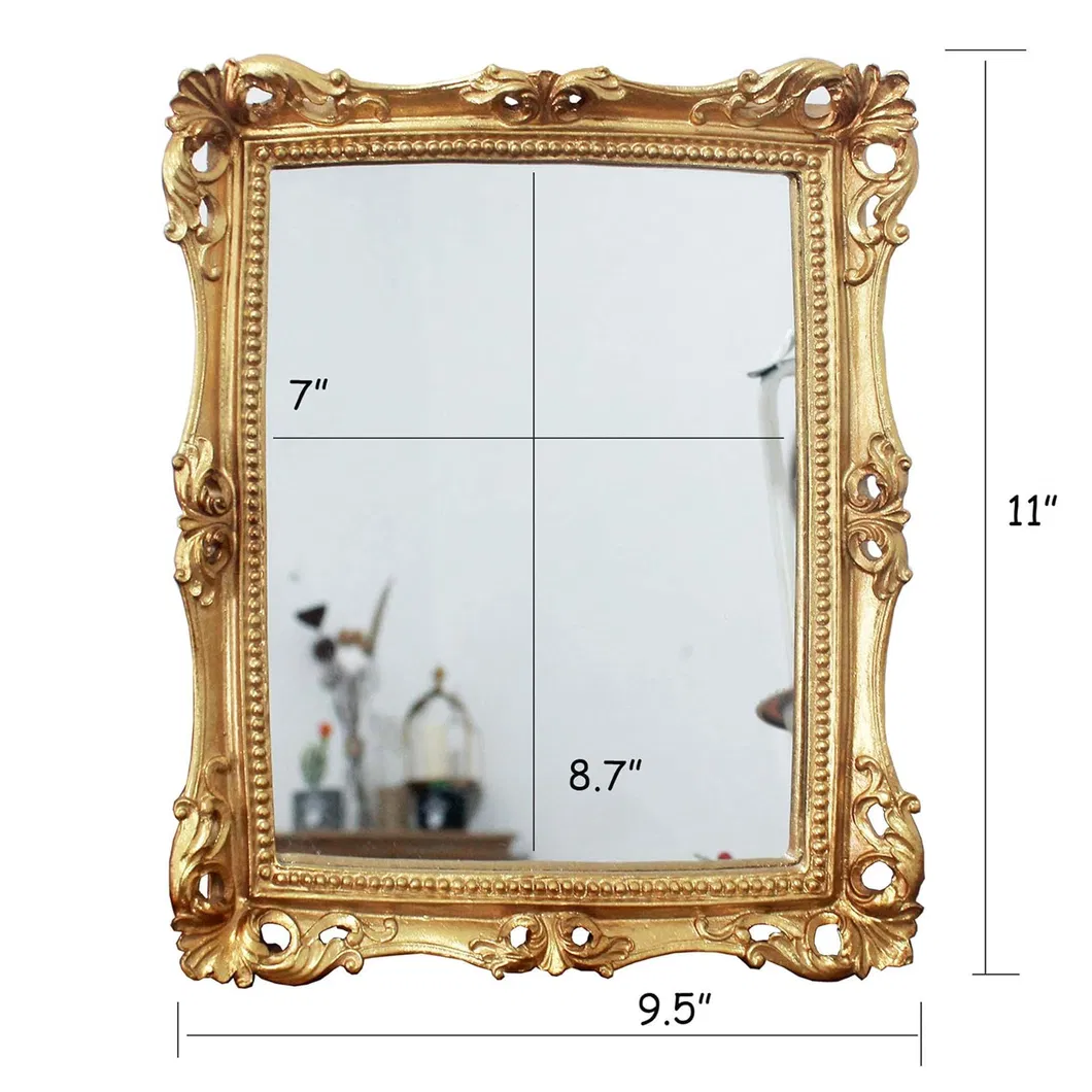 Vintage Decorative Square Antique Gold Wall Mounted Tabletop Makeup Resin Mirror Frame