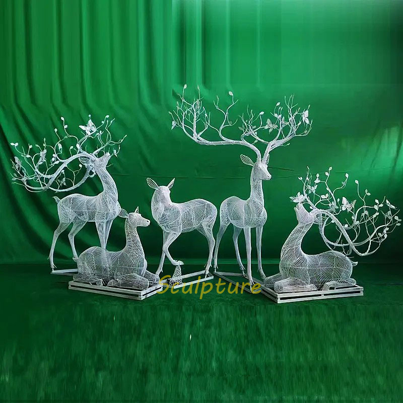 Outdoor Garden Decorative Large Animal Statue Metal Life Size Stainless Steel Deer Sculpture
