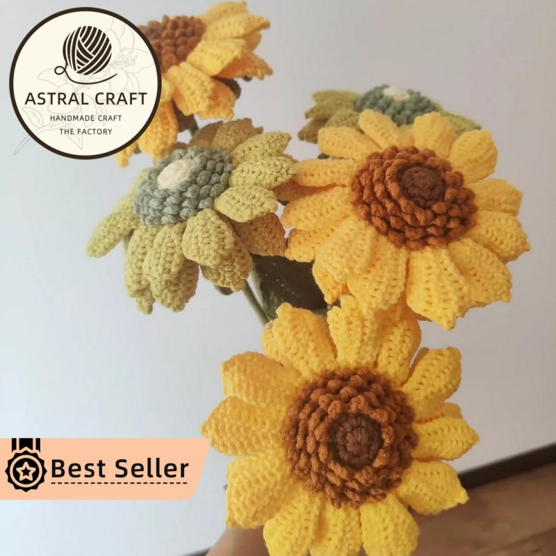 Handmade Woolen Yarn Crochet Sunflower Bouquet - Perfect for Gifts and Home Decor
