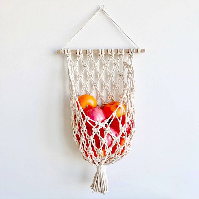 Boho Cotton Handmade Home Decoration Vegetable Storage Macrame Fruit Basket Plant Hangers Hanging